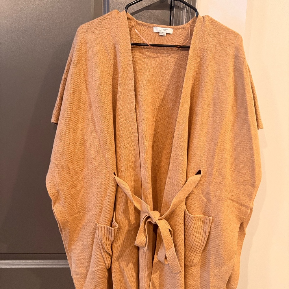 LOFT Tie Knit Wrap Sweater | Perfect Camel | XS/S